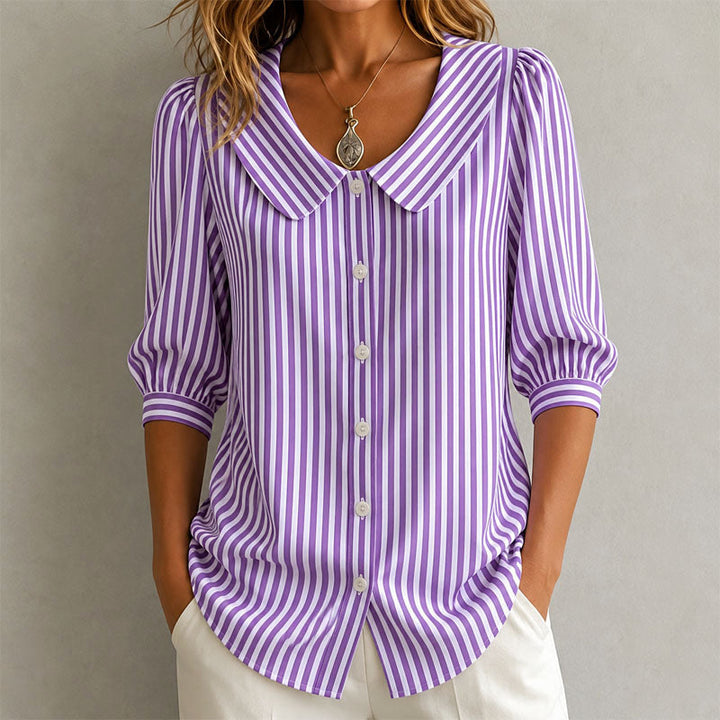 Alaina | Women's Striped Peter Pan Collar Top-MODAUTLET