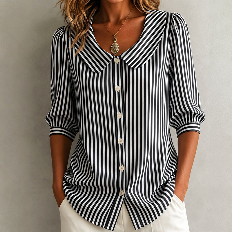Alaina | Women's Striped Peter Pan Collar Top-MODAUTLET
