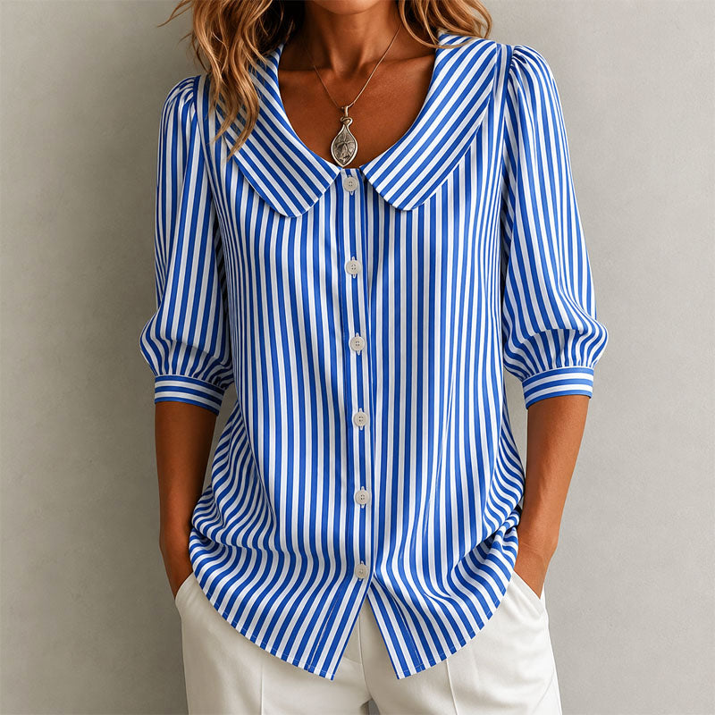 Alaina | Women's Striped Peter Pan Collar Top-MODAUTLET