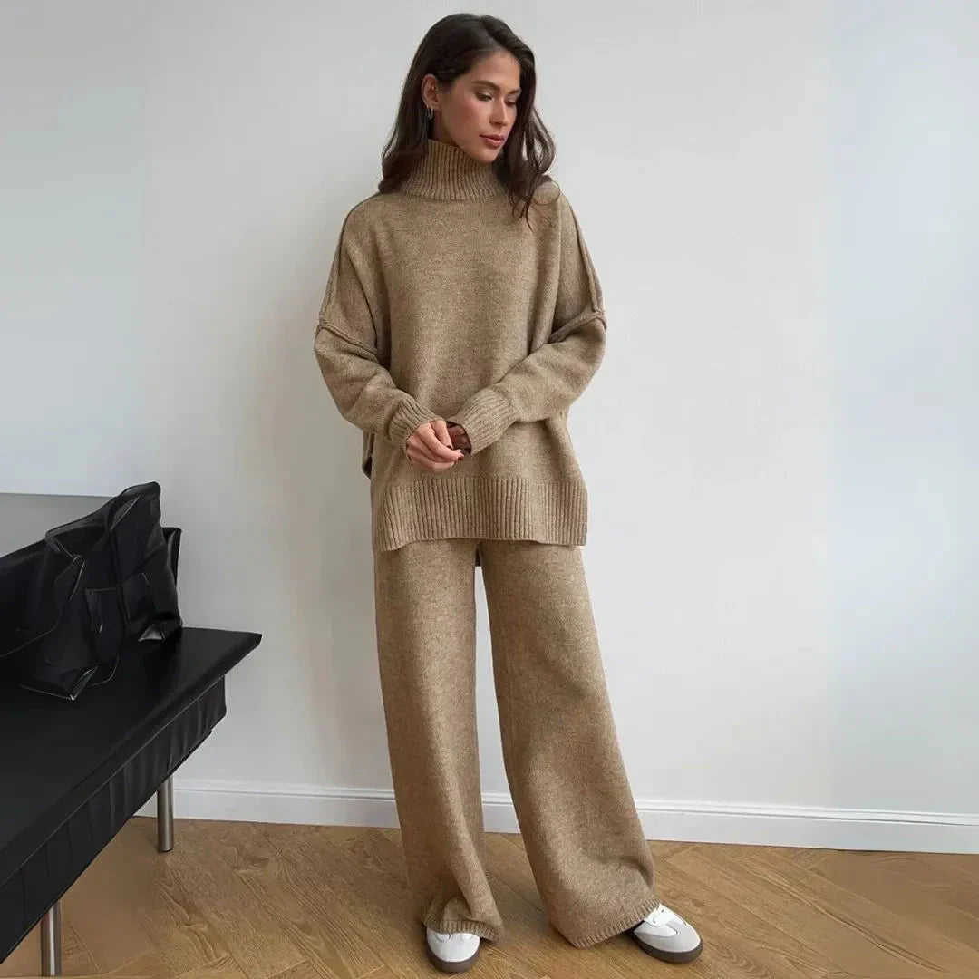 Cozy Turtleneck Knit Lounge Set Camel
