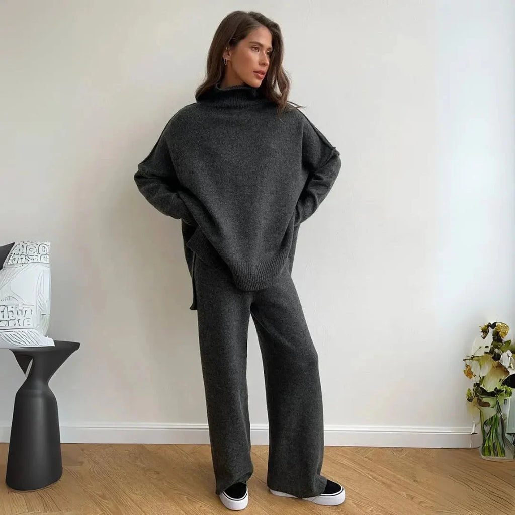 Cozy Turtleneck Knit Lounge Set Gray