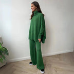 Cozy Turtleneck Knit Lounge Set Green