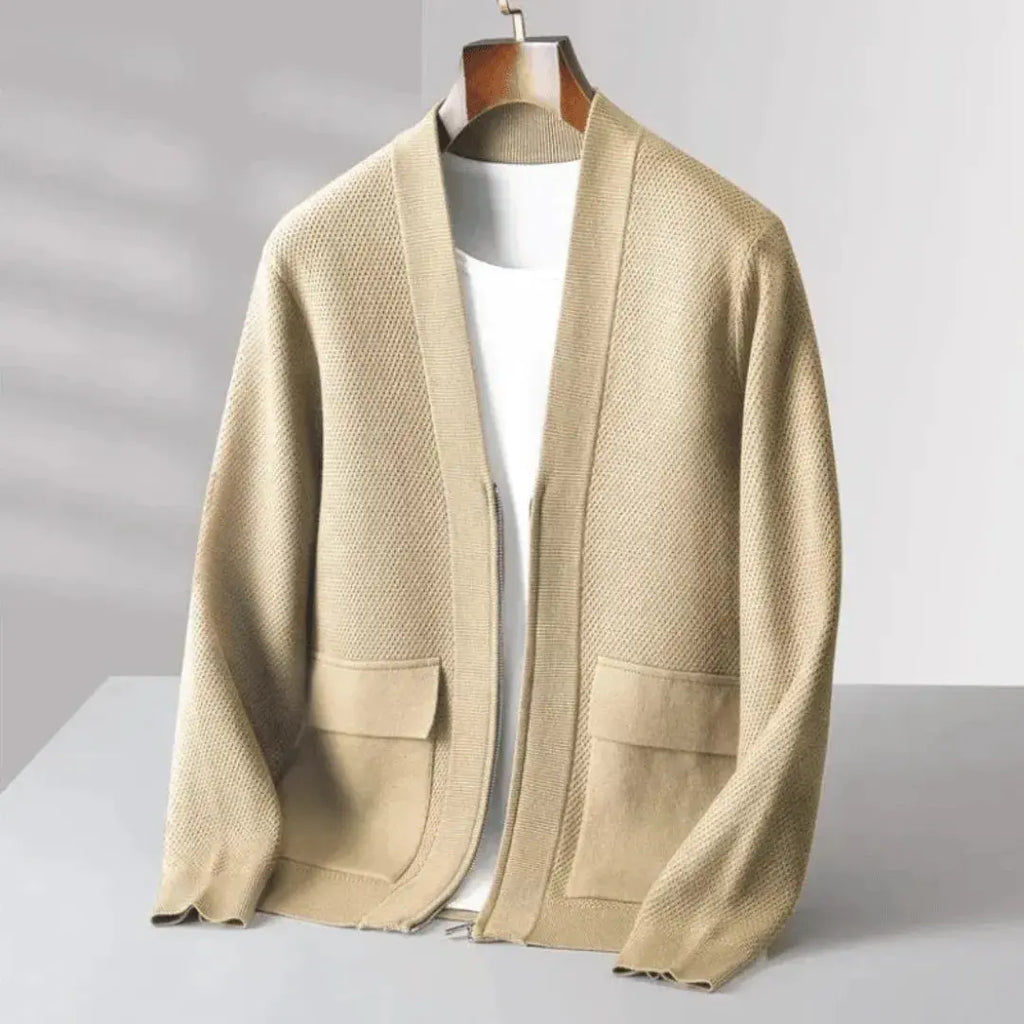 Virgin Wool Cardigan for Men Beige