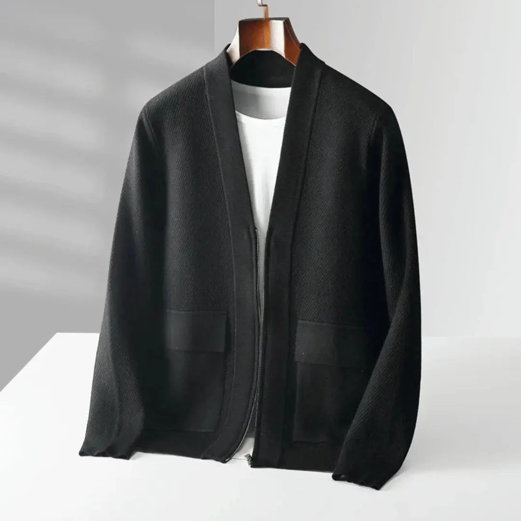 Virgin Wool Cardigan for Men Black