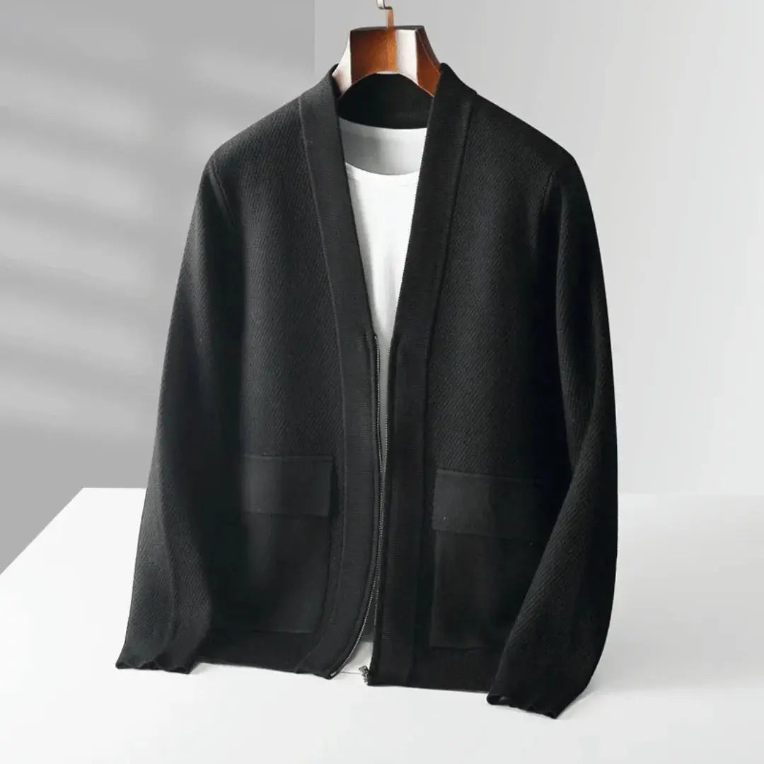 Virgin Wool Cardigan for Men Black