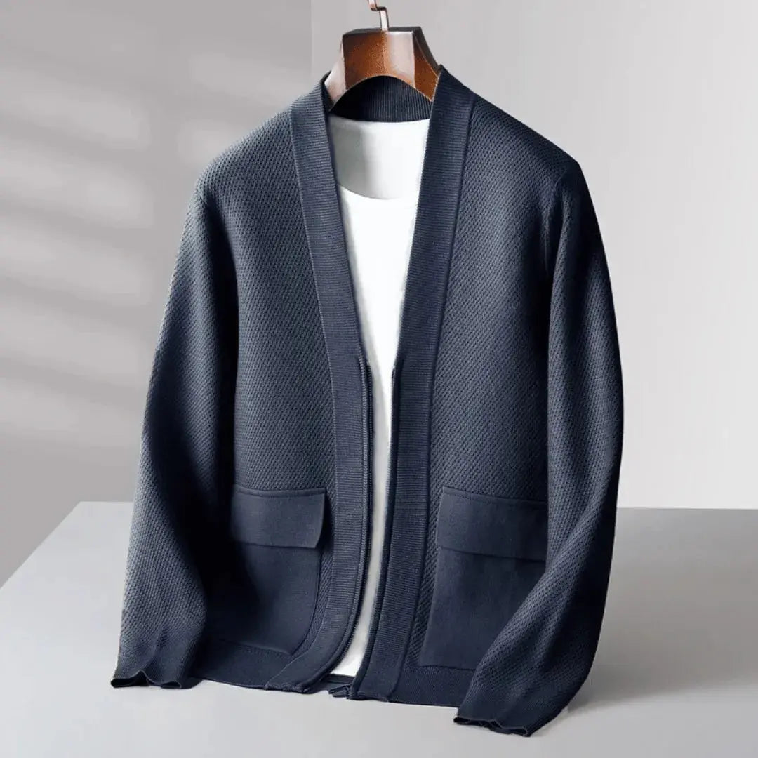 Virgin Wool Cardigan for Men Blue
