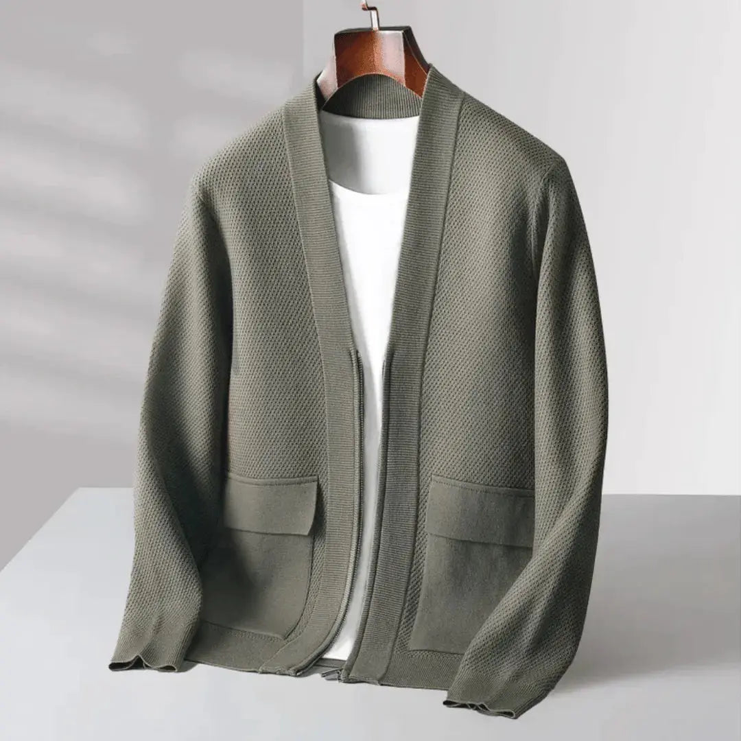 Virgin Wool Cardigan for Men Green