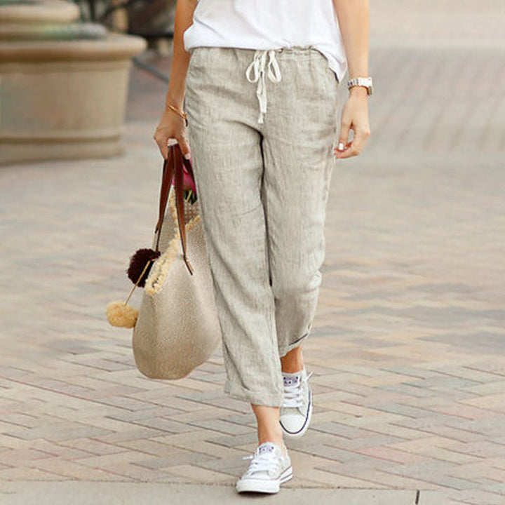 Women's Linen Drawstring Tapered Pants for Casual Comfort-MODAUTLET