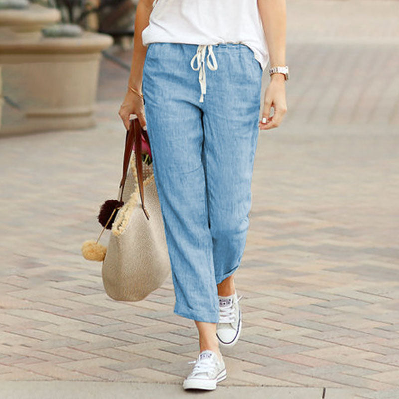 Women's Linen Drawstring Tapered Pants for Casual Comfort-MODAUTLET