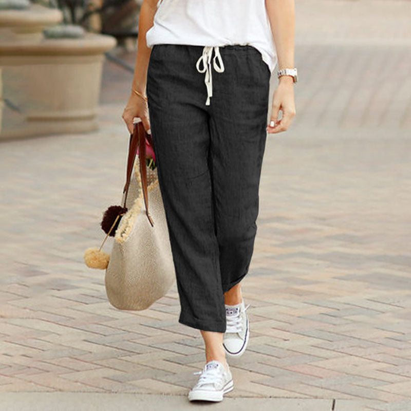 Women's Linen Drawstring Tapered Pants for Casual Comfort-MODAUTLET