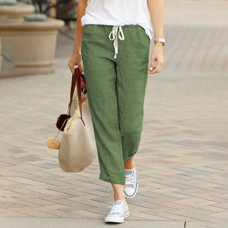 Women's Linen Drawstring Tapered Pants for Casual Comfort-MODAUTLET