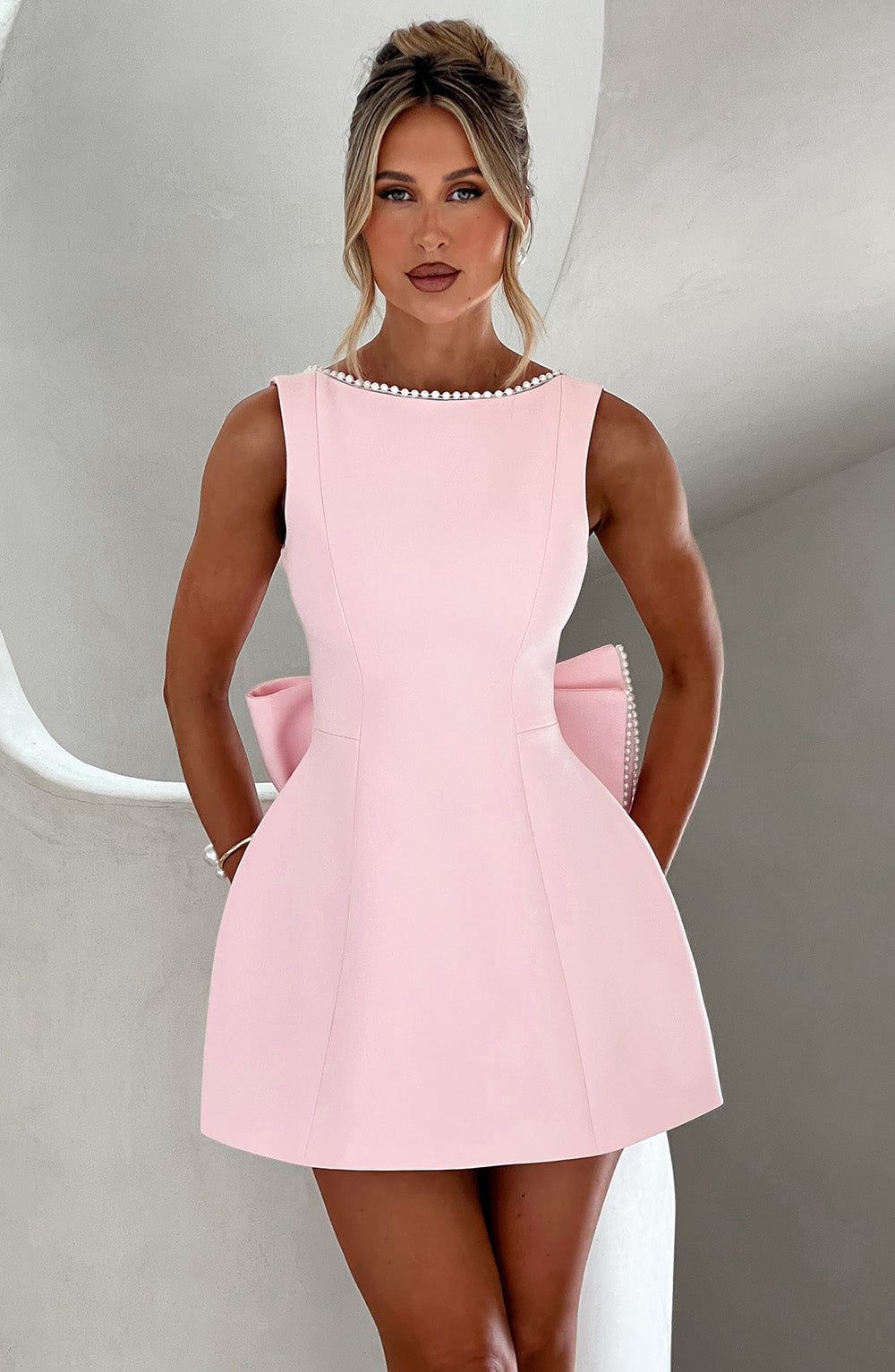 Amber | Women's Structured Mini Dress for Wedding Guests Pink