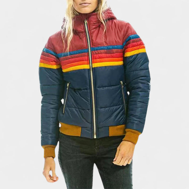 Women's Retro Striped Hooded Puffer Jacket