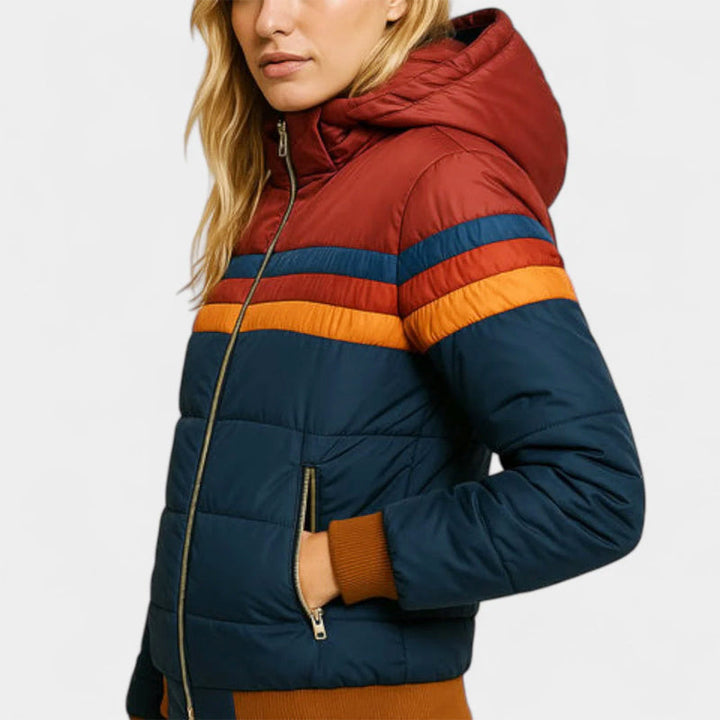 Women's Retro Striped Hooded Puffer Jacket