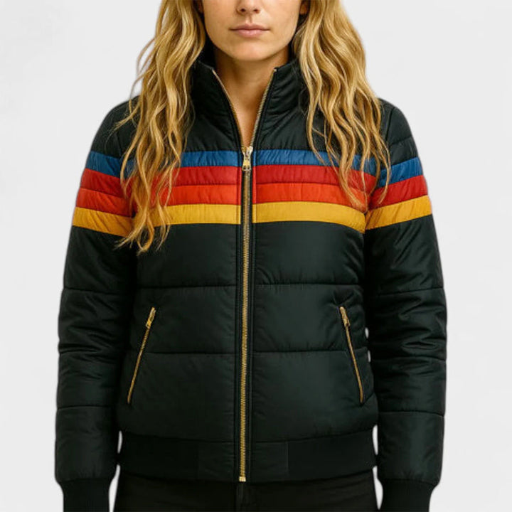 Women's Retro Striped Hooded Puffer Jacket
