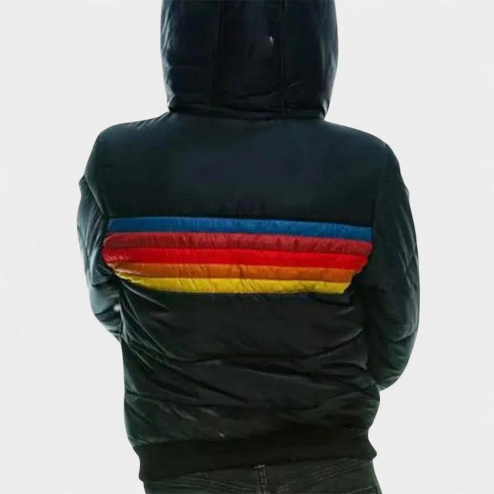 Women's Retro Striped Hooded Puffer Jacket