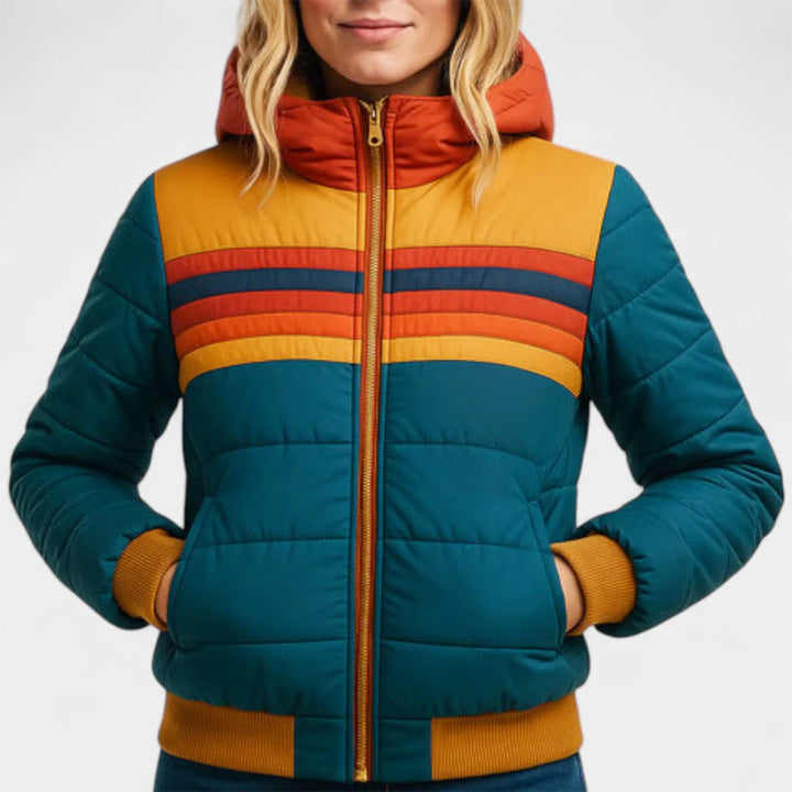 Women's Retro Striped Hooded Puffer Jacket