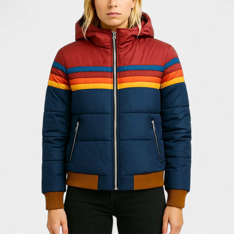 Women's Retro Striped Hooded Puffer Jacket