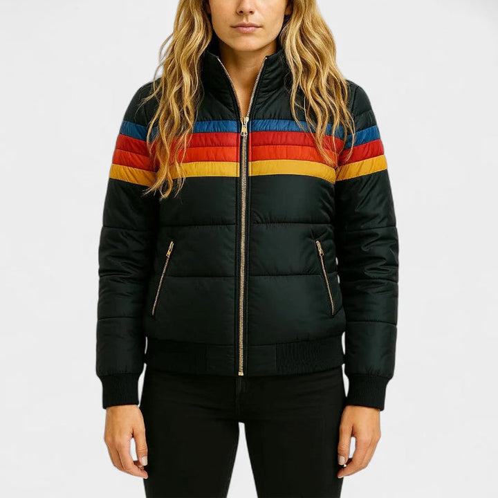 Women's Retro Striped Hooded Puffer Jacket