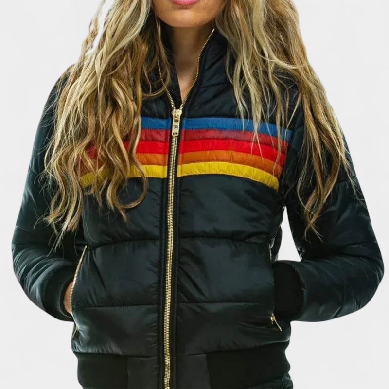 Women's Retro Striped Hooded Puffer Jacket
