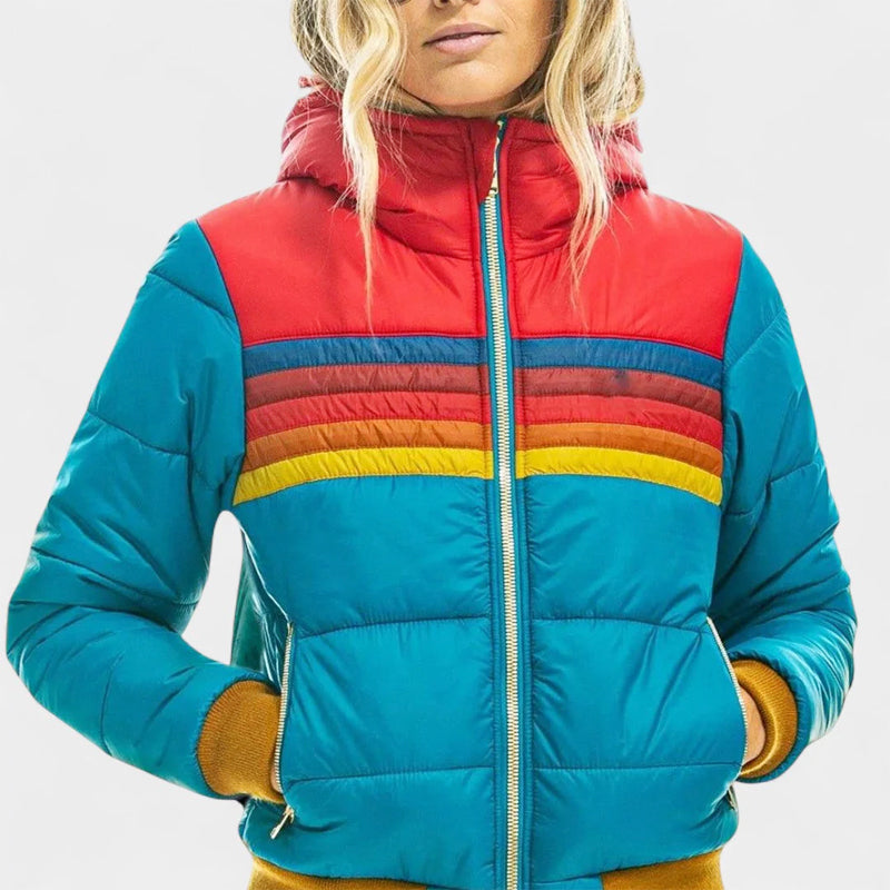 Women's Retro Striped Hooded Puffer Jacket