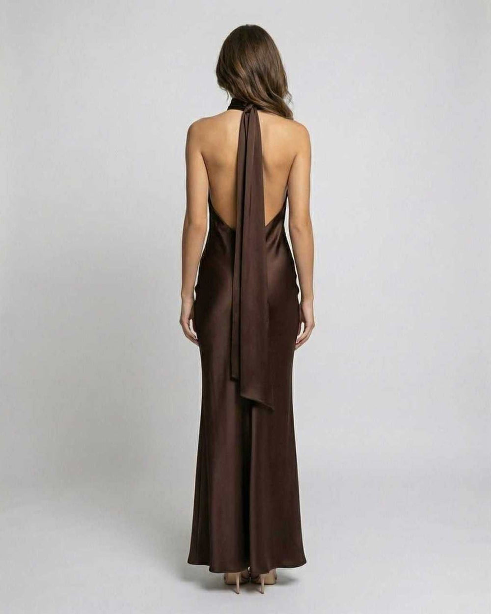 Amelia | Women's Satin High-Waist Halterneck Maxi Dress