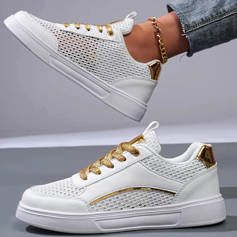 Andrea | Women's Metallic Detail Mesh Athletic Shoes-MODAUTLET