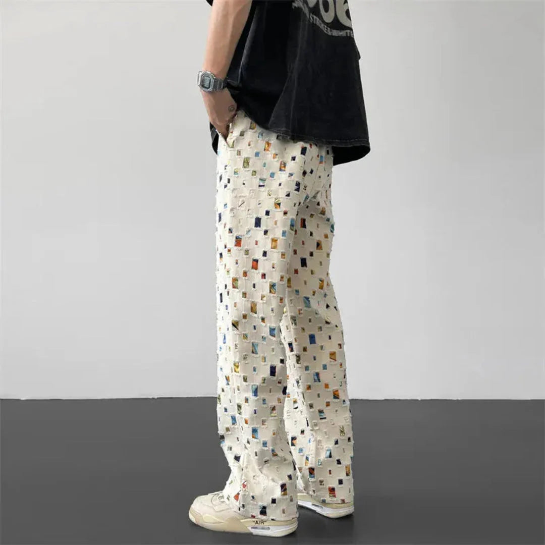 Geometric Patchwork Pants for Stylish Comfort-MODAUTLET