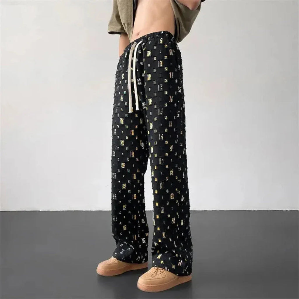 Geometric Patchwork Pants for Stylish Comfort Black