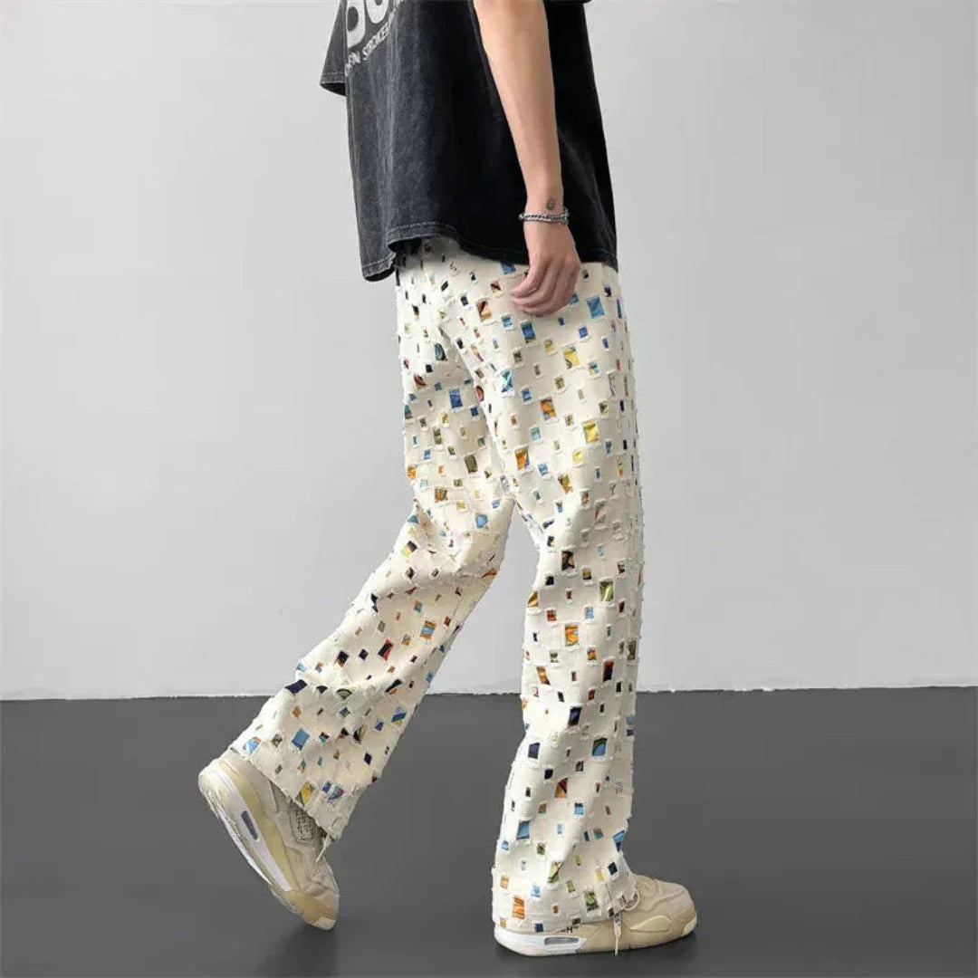 Geometric Patchwork Pants for Stylish Comfort-MODAUTLET