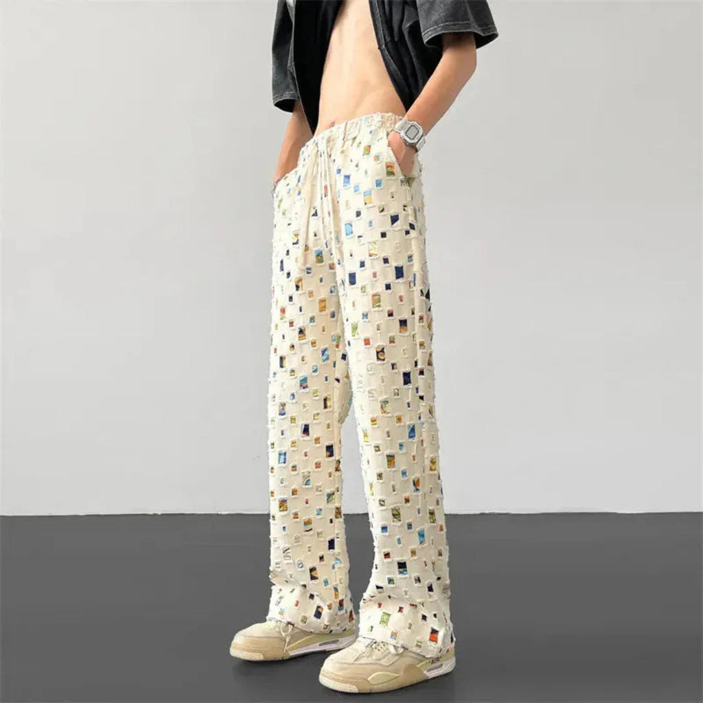 Geometric Patchwork Pants for Stylish Comfort White