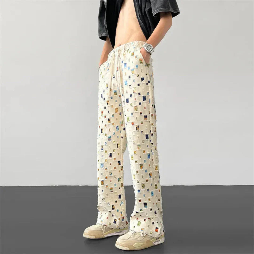Geometric Patchwork Pants for Stylish Comfort-MODAUTLET