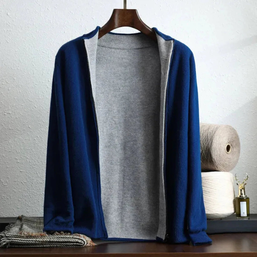 Men's Wool Zip-Up Cardigan Blue-Gray