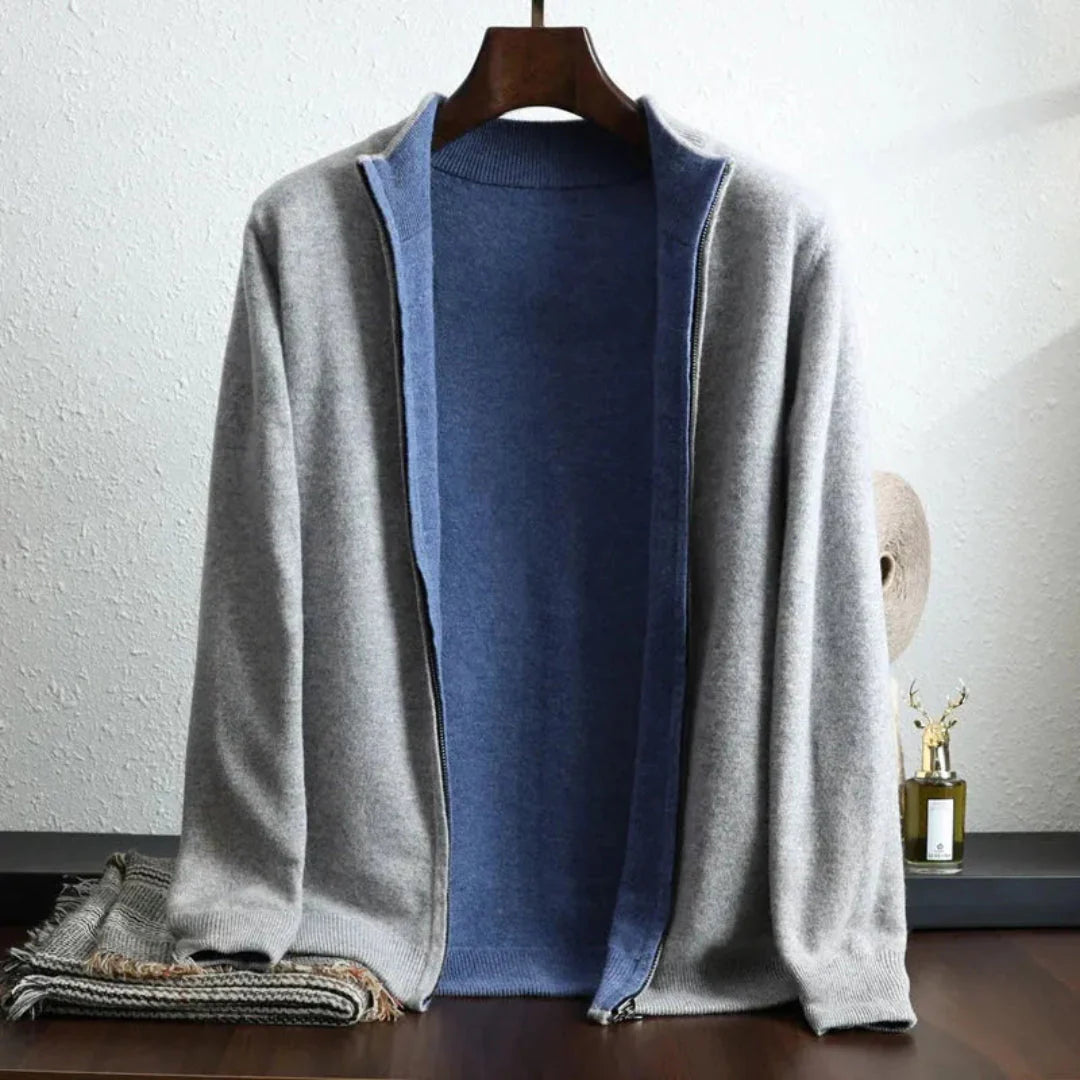Men's Wool Zip-Up Cardigan Gray-Blue