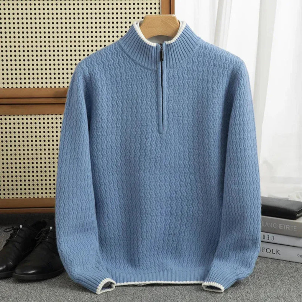 Half-Zip Textured Knit Sweater for Men Blue