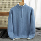 Half-Zip Textured Knit Sweater for Men Blue