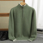 Half-Zip Textured Knit Sweater for Men Green