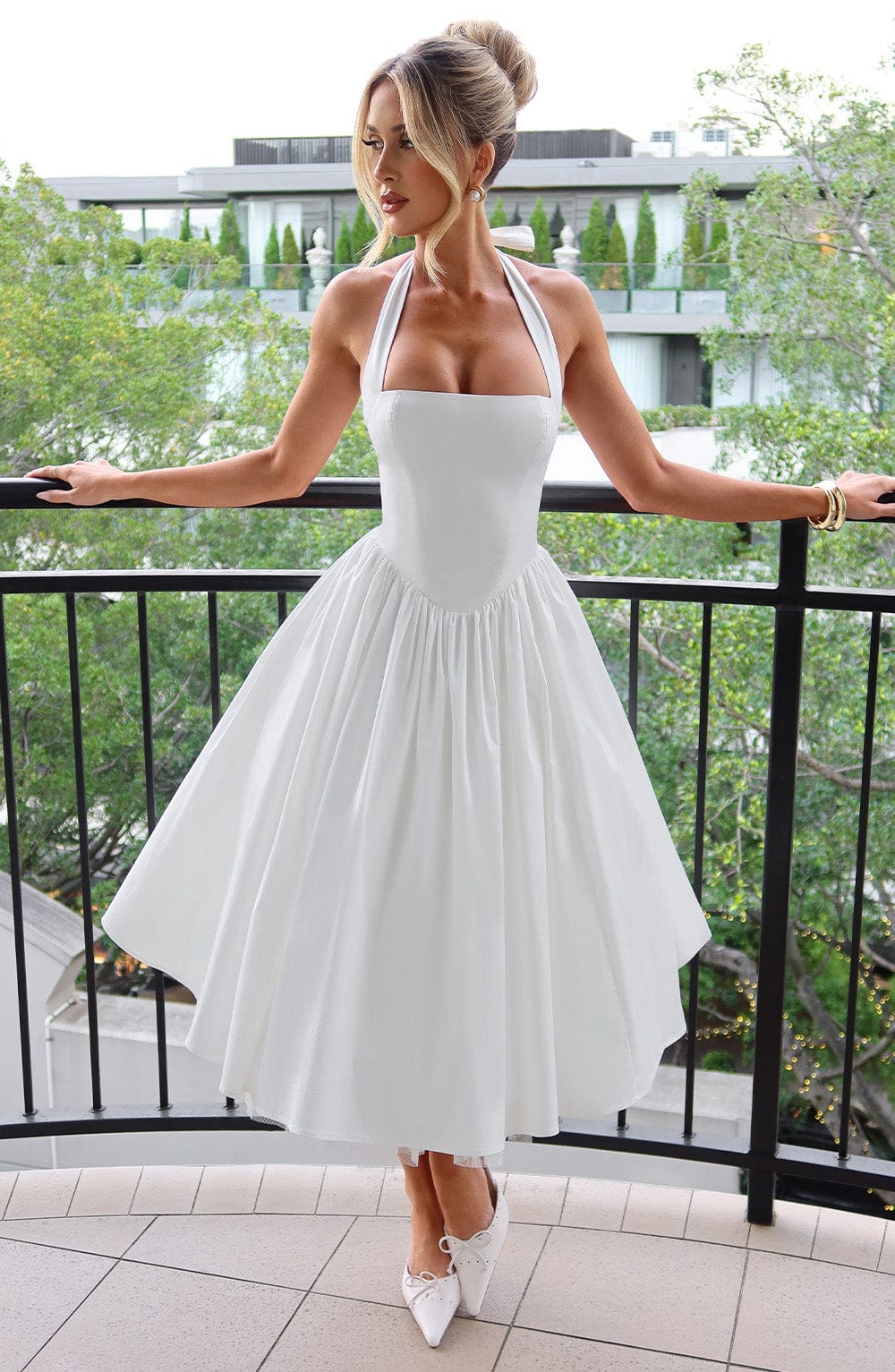 Ariana | Women's Halter Midi Dress for Wedding Guests White