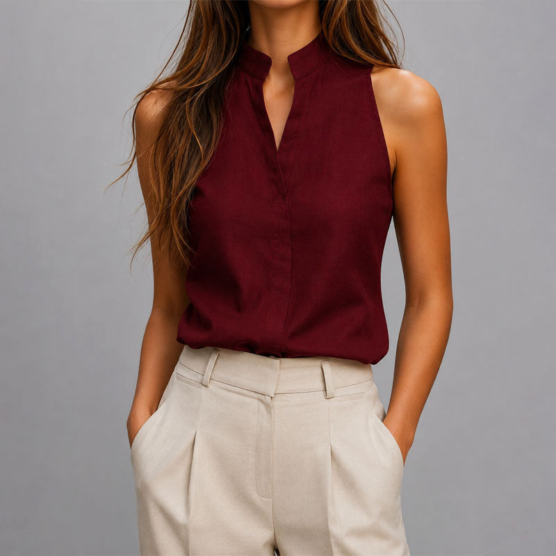 Arianna | Women's Sleeveless Mandarin Collar Top-MODAUTLET