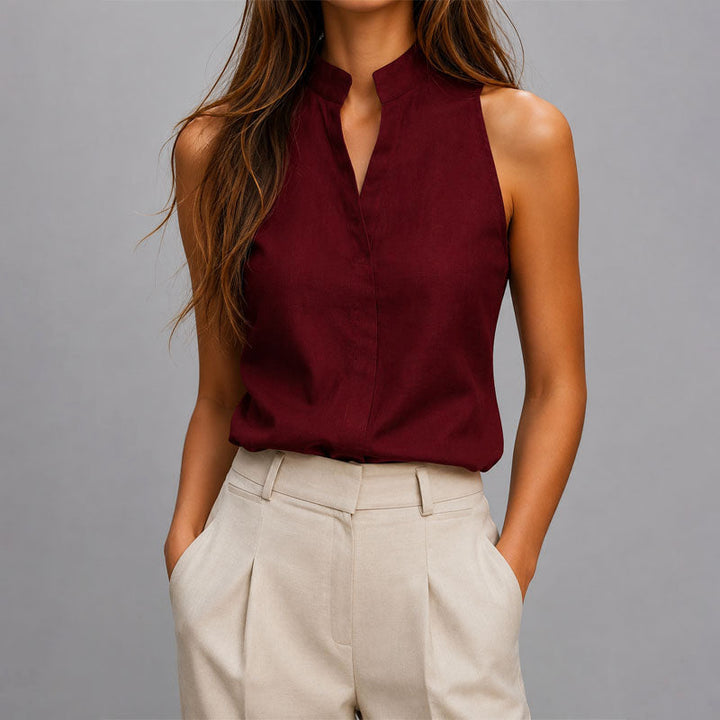 Arianna | Women's Sleeveless Mandarin Collar Top-MODAUTLET
