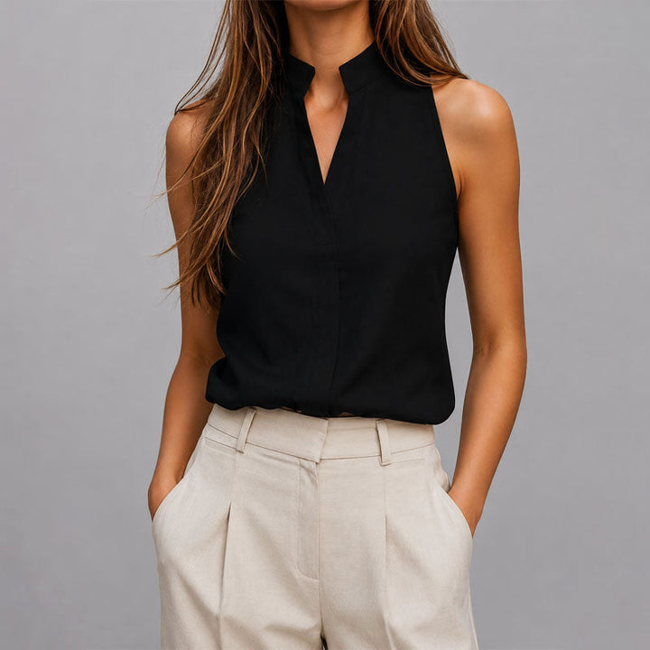 Arianna | Women's Sleeveless Mandarin Collar Top-MODAUTLET