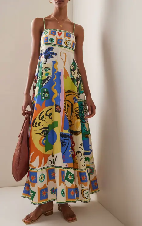 Women's Breezy Art-Inspired Linen Summer Dress-MODAUTLET