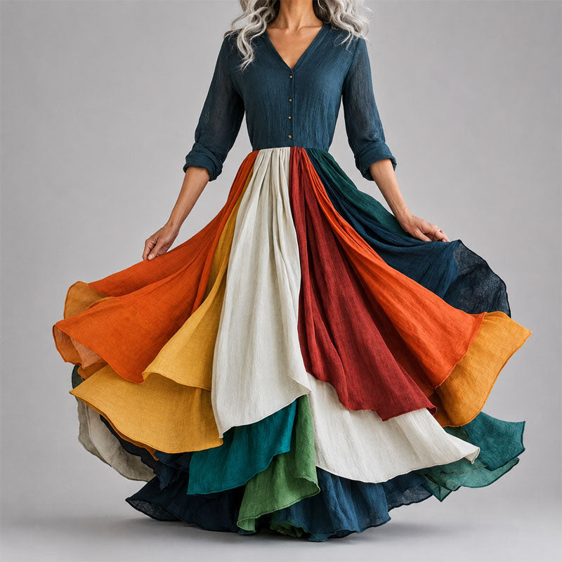 Ashlyn | Women's Multicolor Panel Flowy Dress-MODAUTLET