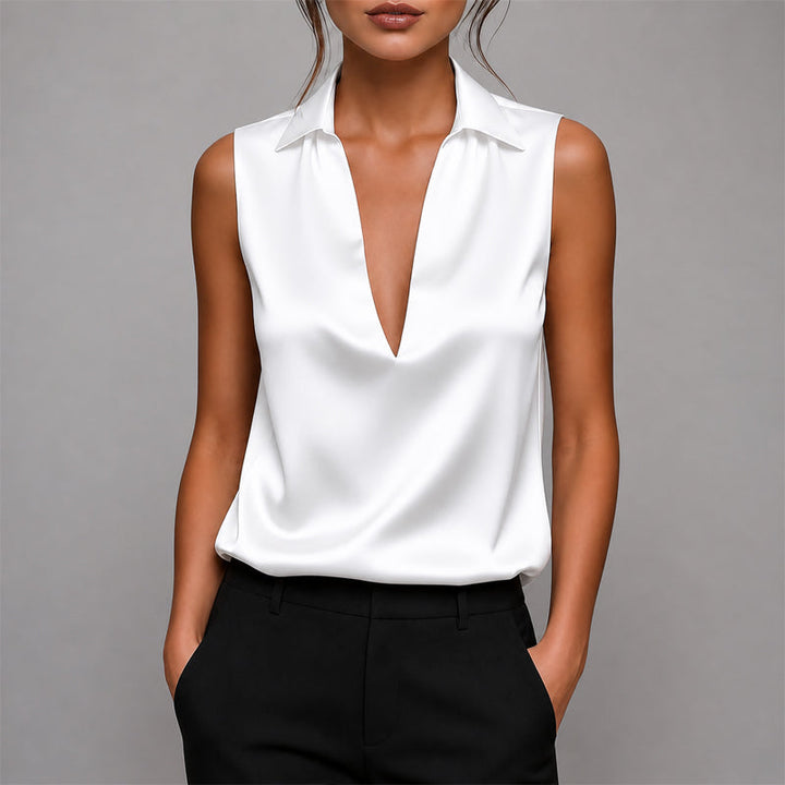 Audrey | Women's Satin Sleeveless V-Neck Top-MODAUTLET