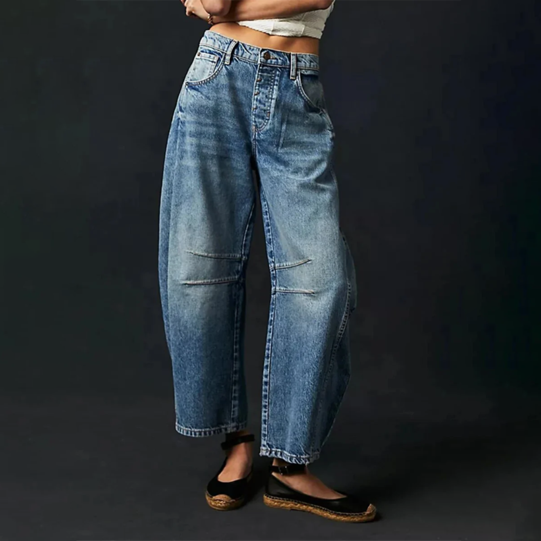 Mid Waist Wide-Leg Comfort Jeans for Ultimate Style Dark Blue