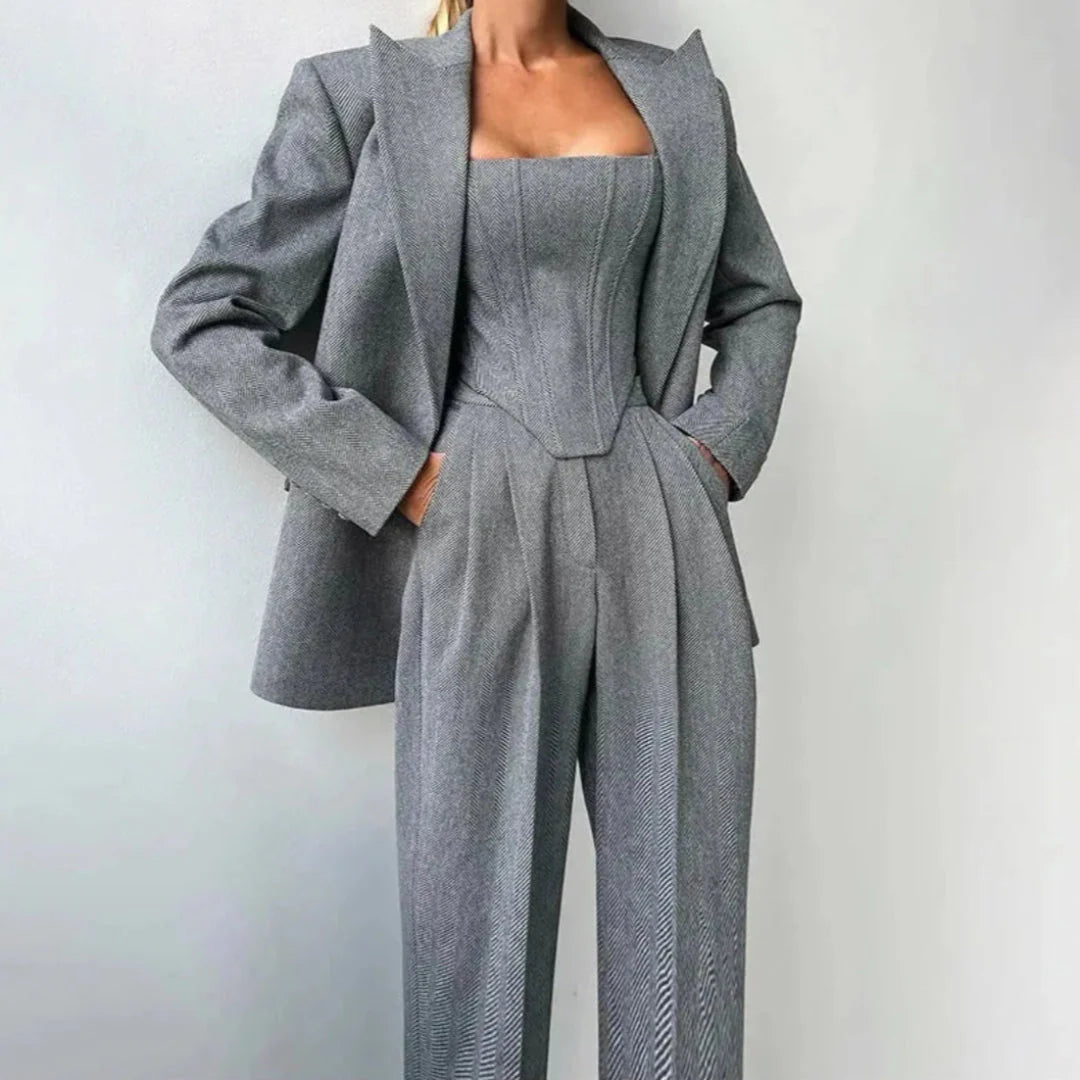 3-Piece Tailored Corset Pant Suit Set-MODAUTLET