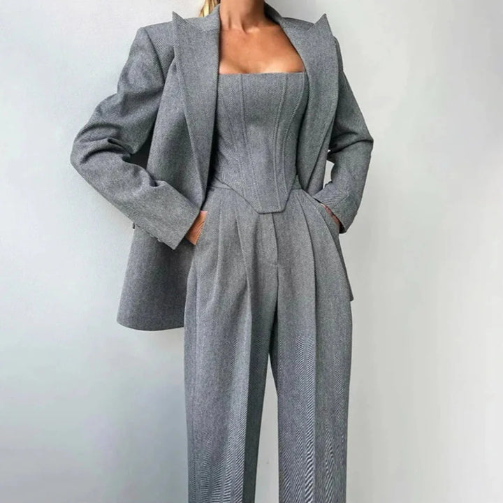 3-Piece Tailored Corset Pant Suit Set-MODAUTLET