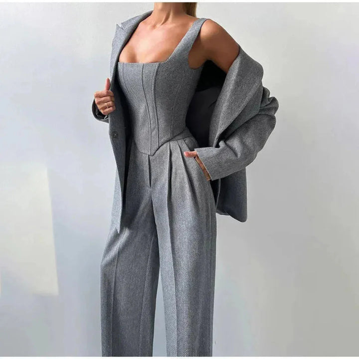 3-Piece Tailored Corset Pant Suit Set-MODAUTLET