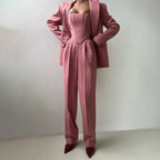 3-Piece Tailored Corset Pant Suit Set Pink