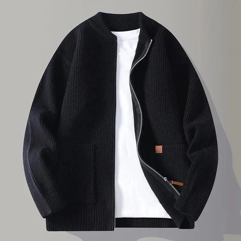Ribbed Knit Jacket for Stylish Comfort Black